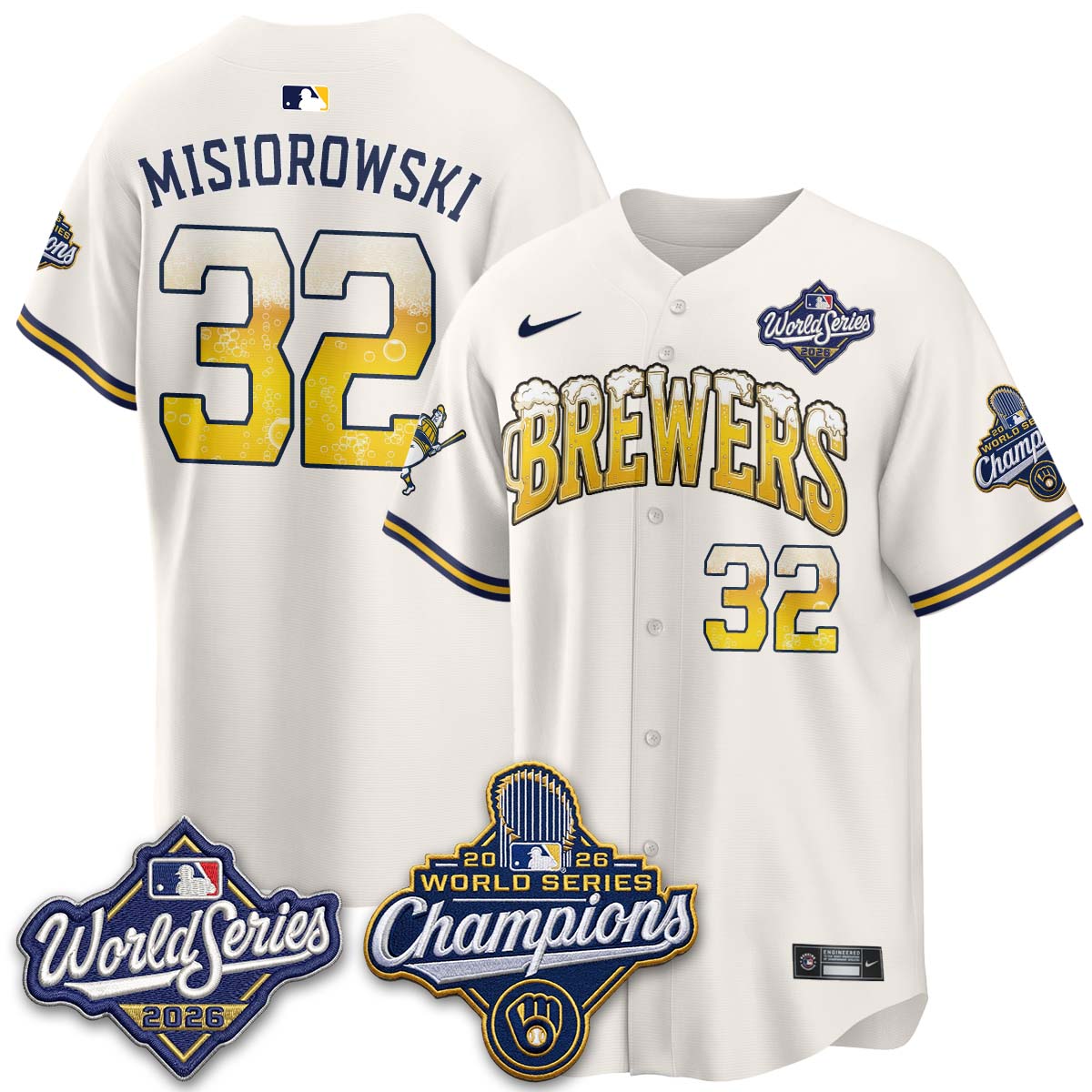 Milwaukee Brewers "Pitcher & Pint" 2026 WS Champions Vapor Jersey - Stitched