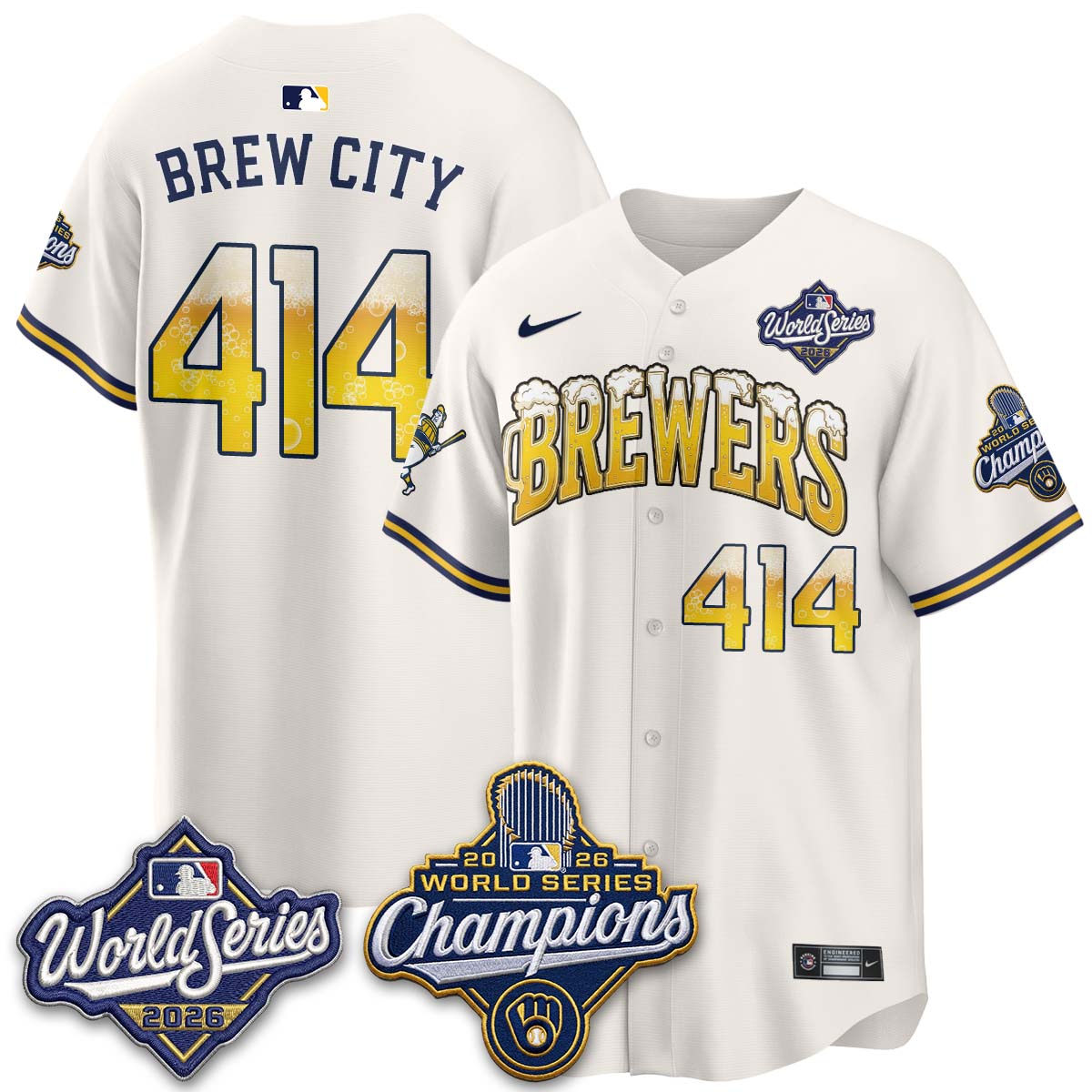 Milwaukee Brewers "Pitcher & Pint" 2026 WS Champions Vapor Jersey - Stitched