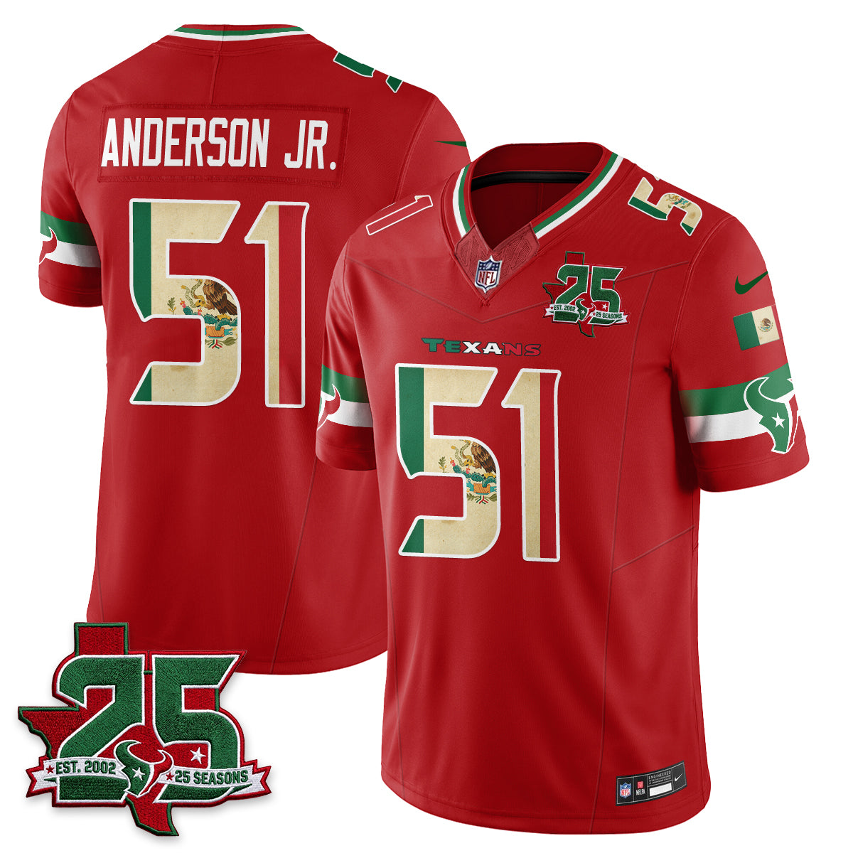 Houston Texans 25 Seasons Mexico Style Vapor Jersey - Stitched