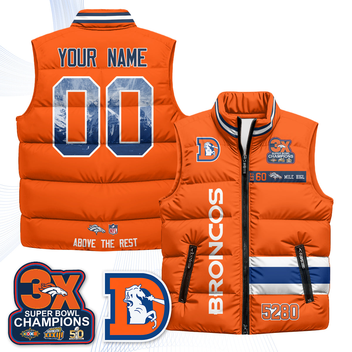 Denver Broncos "Mile High" Custom Puffer Vest - Printed