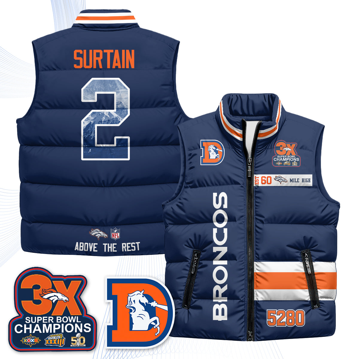Denver Broncos "Mile High" Puffer Vest - Printed