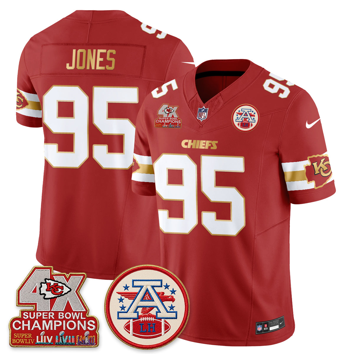 Kansas City Chiefs 4X Champs Gold Edition Vapor Jersey - Stitched