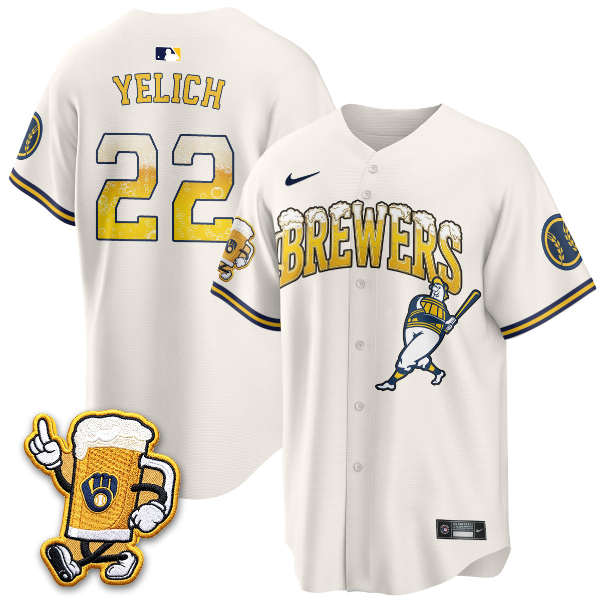 Milwaukee Brewers "Pitcher & Pint" Edition Vapor Jersey V2 - Stitched