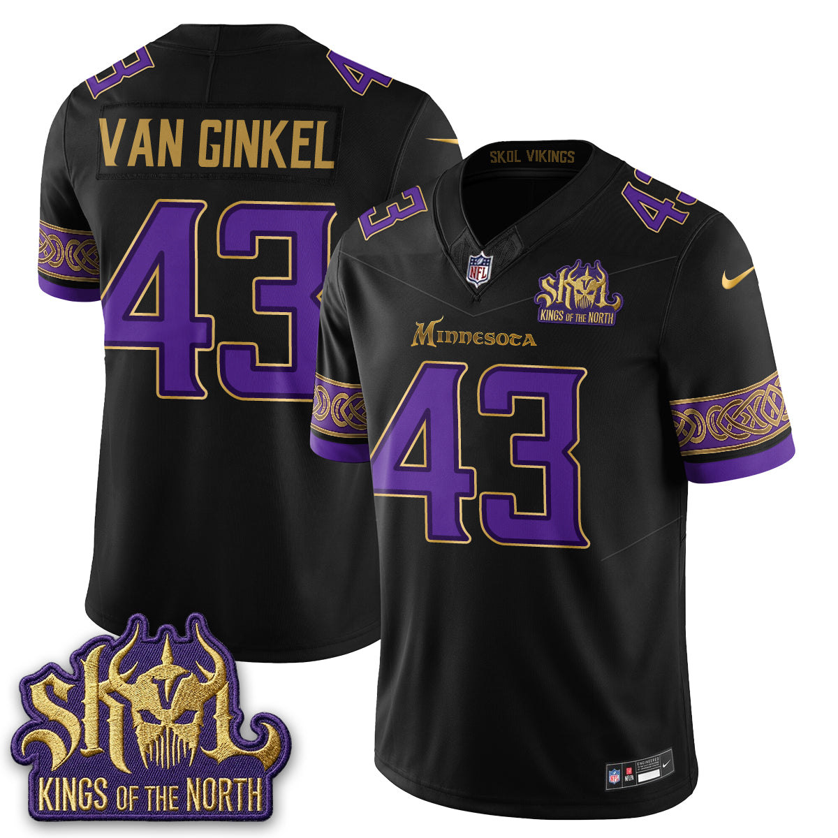 Minnesota Vikings Fangear Edition Warrior Skol Patch Vapor Jersey - Stitched