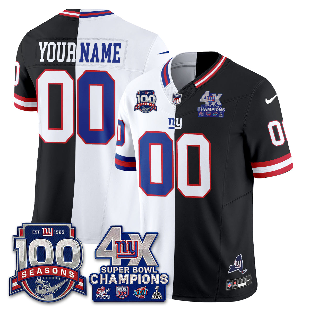 New York Giants 4X SBowl Split Edition Vapor Custom Jersey - Stitched