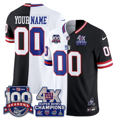New York Giants 4X SBowl Split Edition Vapor Custom Jersey - Stitched