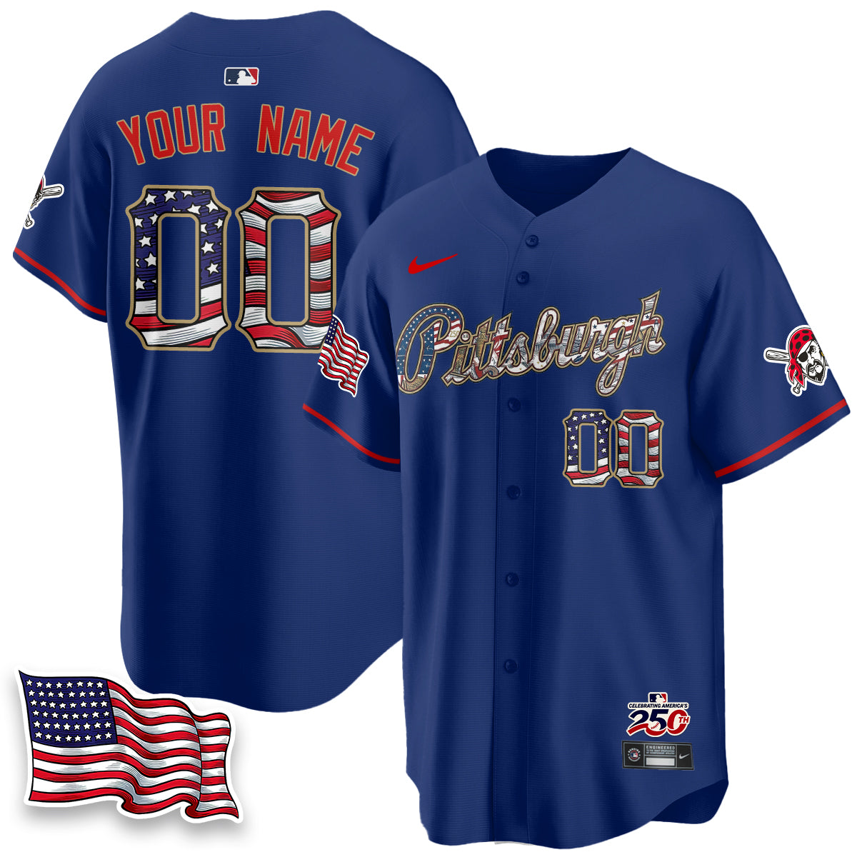 Pittsburgh Pirates 2026 Independence Day USA Vapor Limited Custom Jersey - Stitched