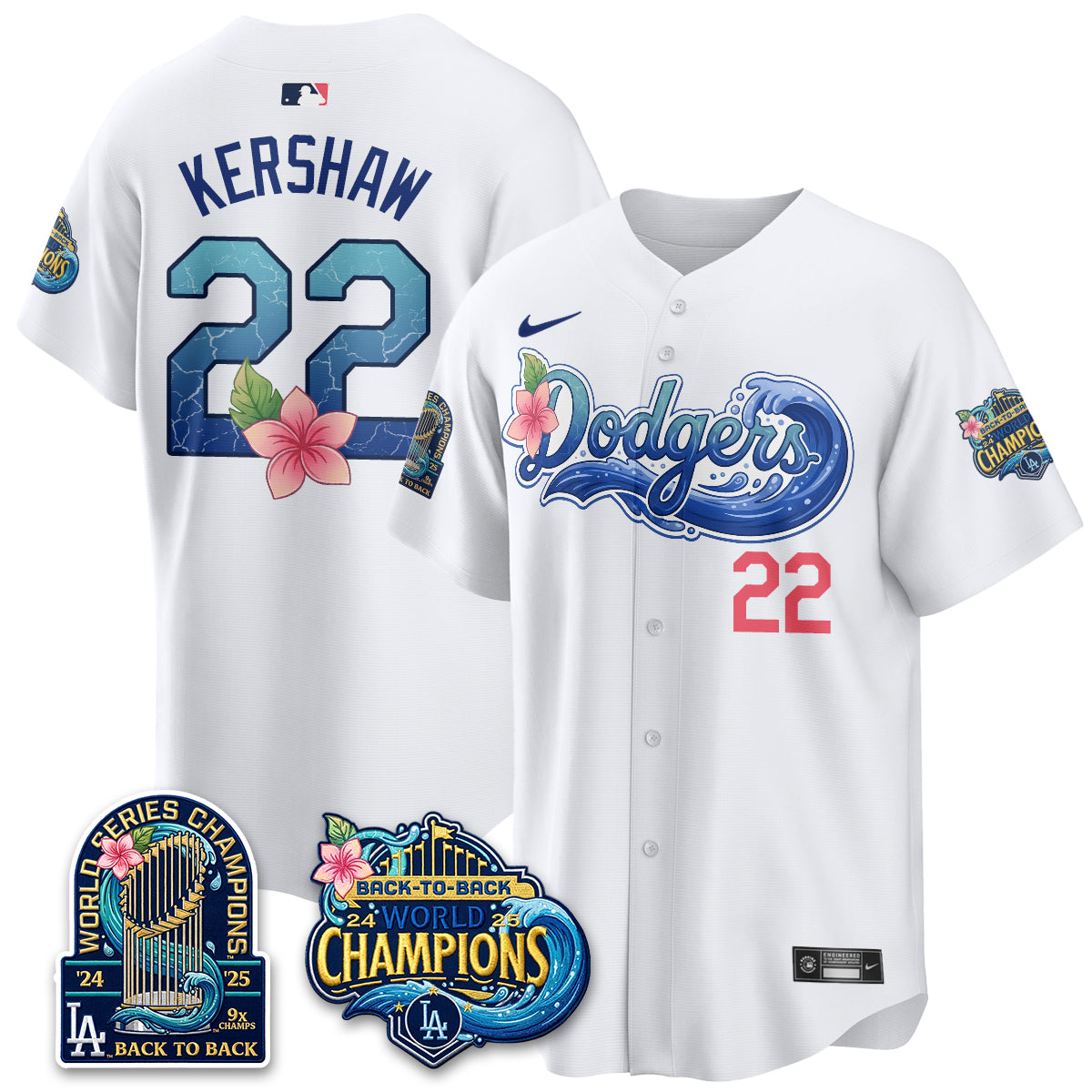 Los Angeles Dodgers Coastal Vapor Hawaiian Jersey - All Stitched