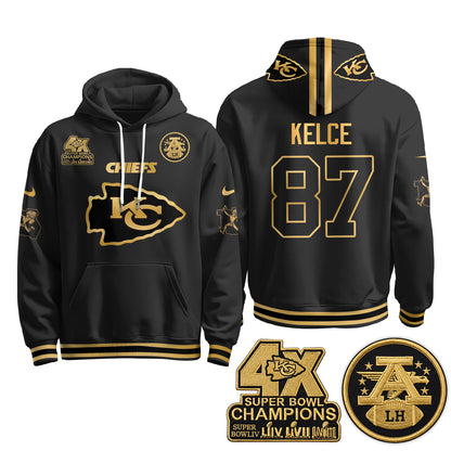 Kansas City Chiefs 4X Champs Gold Edition Hoodie - Stitched