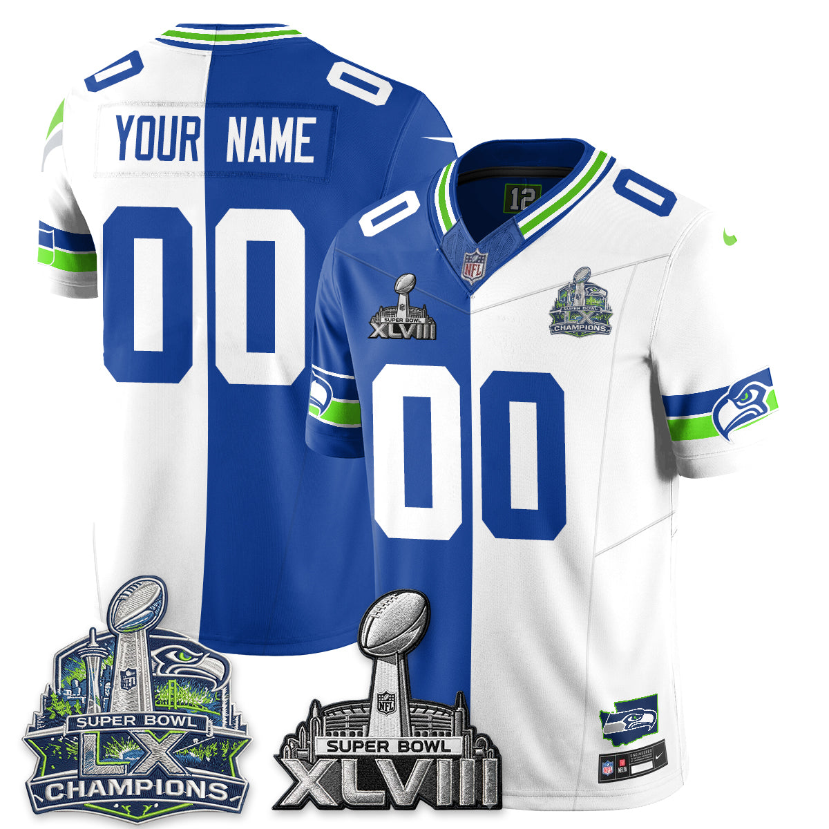 Seattle Seahawks S.Bowl Champs Split Edition Vapor Custom Jersey - Stitch