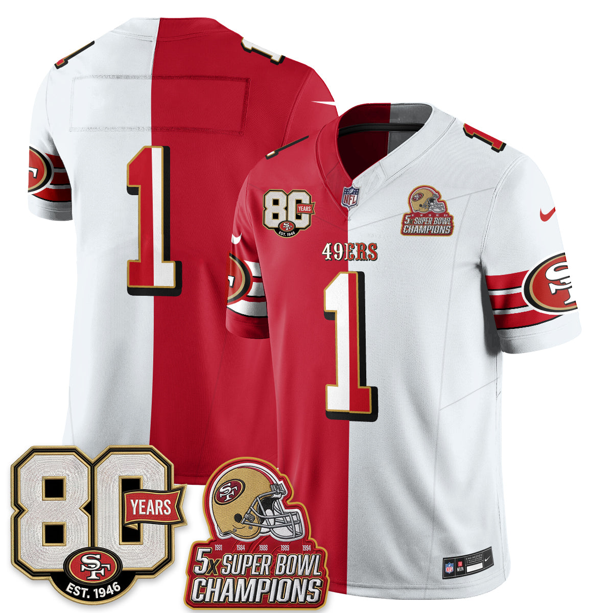 San Francisco 49ers Split Style Vapor Jersey - Stitched