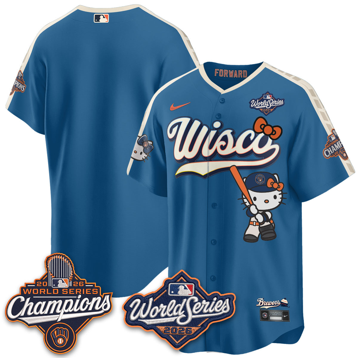 Milwaukee Brewers 2026 WS Champions x Meow KT Vapor Jersey - Stitched