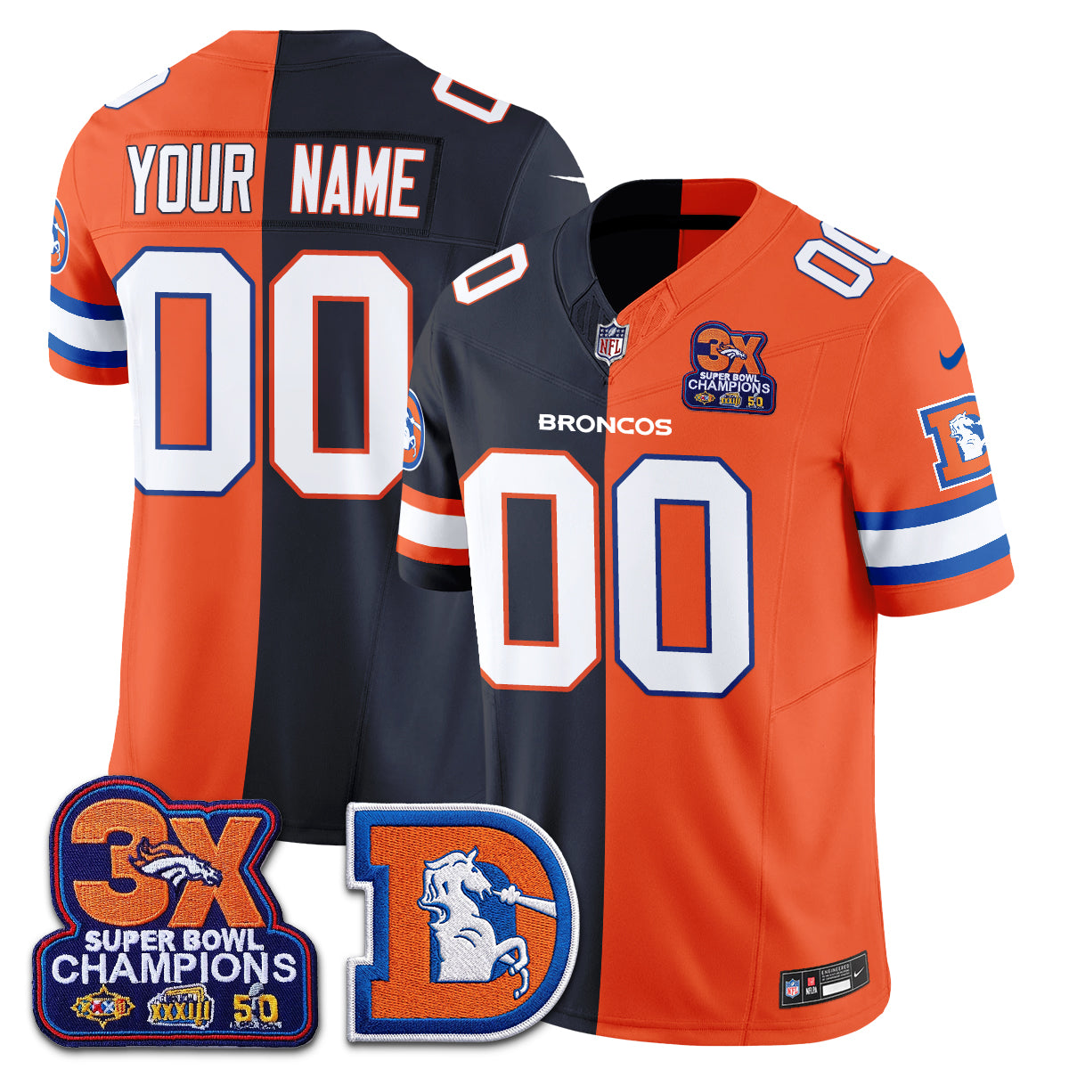Denver Broncos Throwback Split Vapor Custom Jersey - Stitched-NQD