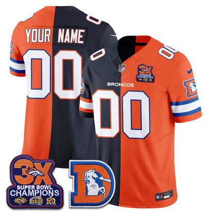 Denver Broncos Throwback Split Vapor Custom Jersey - Stitched-NQD