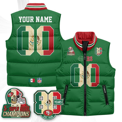 San Francisco 49ers Mexico Style Custom Puffer Vest - Printed