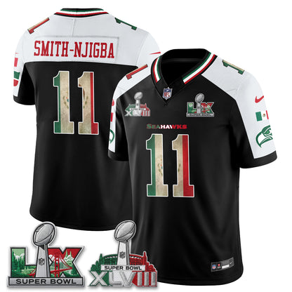 Seattle Seahawks 2X Champs Patch Mexico Edition Vapor Black Jersey- Stitched