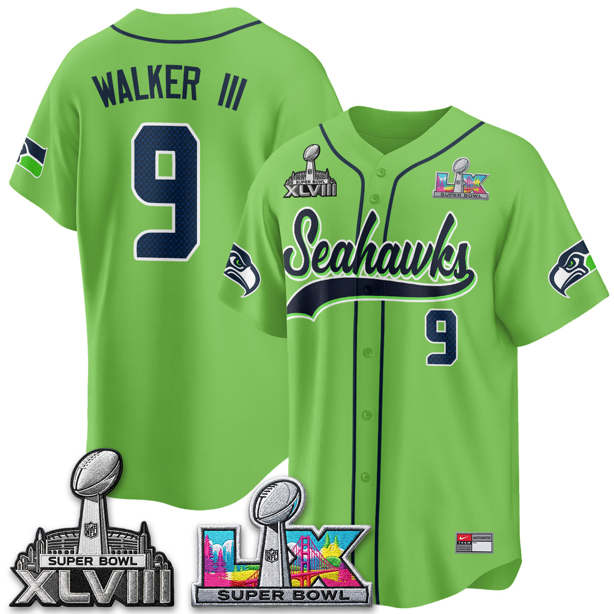 Seattle Seahawks S.Bowl Champs Baseball Vapor Jersey - Stitched