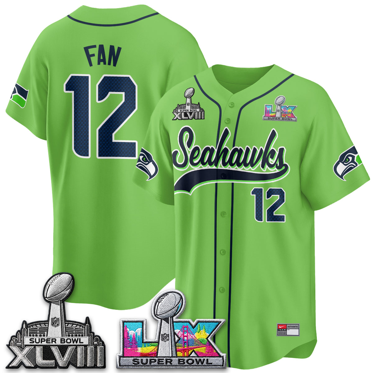 Seattle Seahawks S.Bowl Champs Baseball Vapor Jersey - Stitched