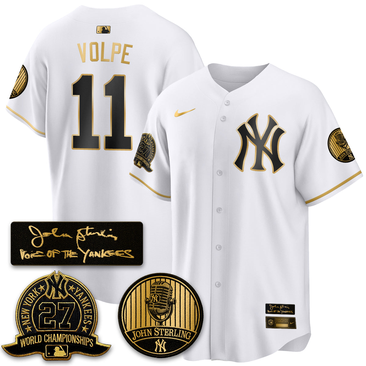 NYY John Sterling Tribute Patch Limited Gold Jersey - Stitched