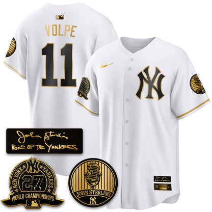 NYY John Sterling Tribute Patch Limited Gold Jersey - Stitched