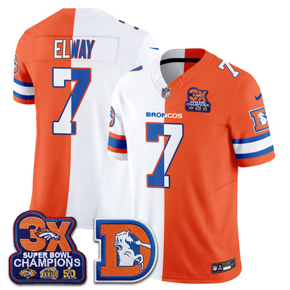 Denver Broncos Throwback Split Vapor Jersey - Stitched-NQD