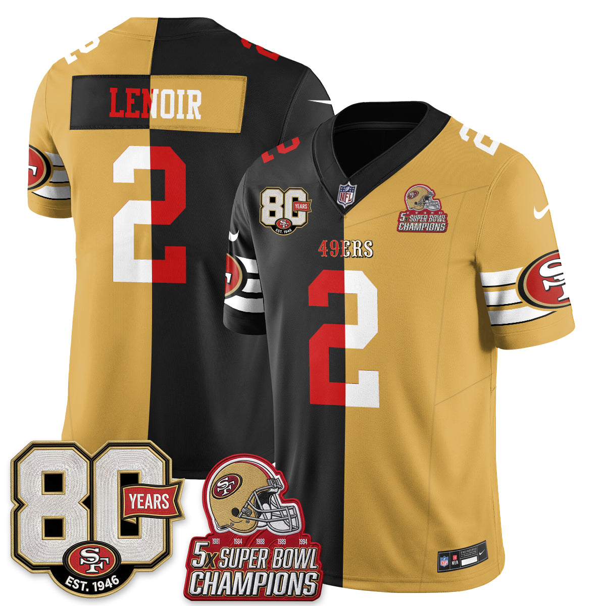 San Francisco 49ers Split Style Vapor Jersey - Stitched