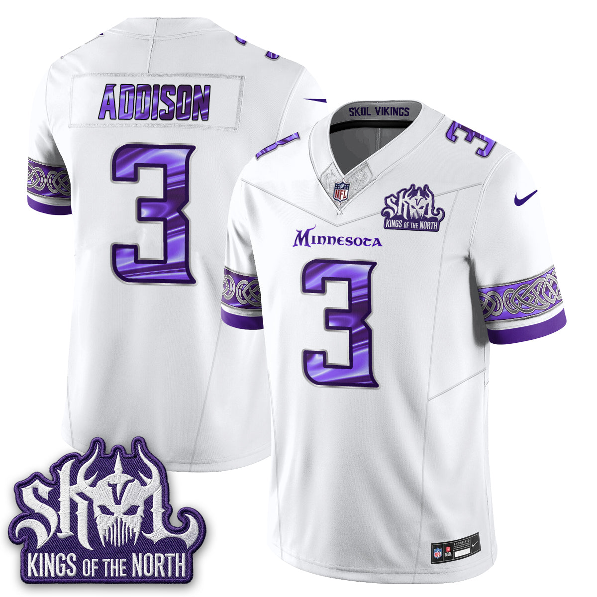 Minnesota Vikings Fangear Edition Warrior Skol Patch Vapor Jersey - Stitched
