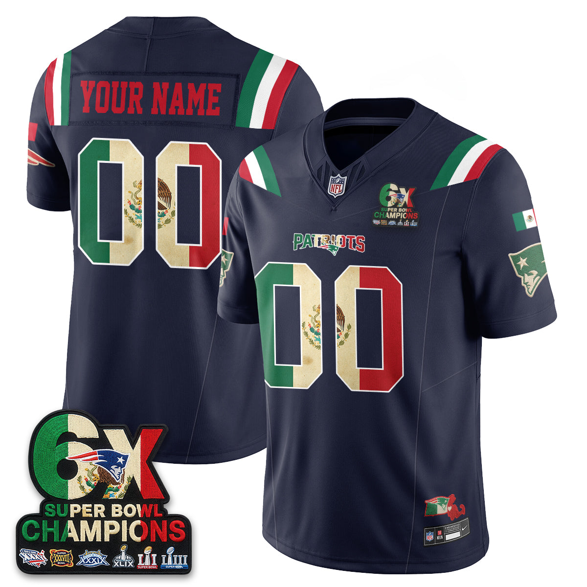 New England Patriots Mexico Edition Vapor Custom Jersey - Stitched