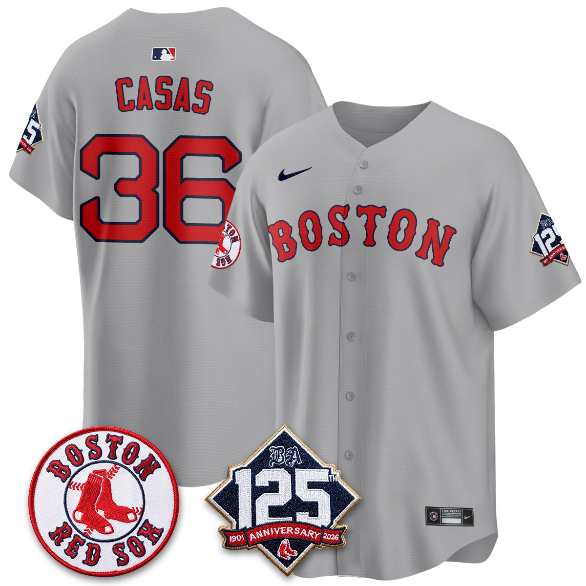 Boston Red Sox 125th Anniversary Patch Vapor Jersey - Stitched