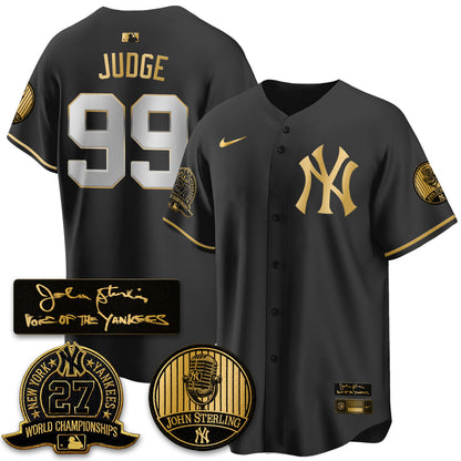 NYY John Sterling Tribute Patch Limited Gold Jersey - Stitched