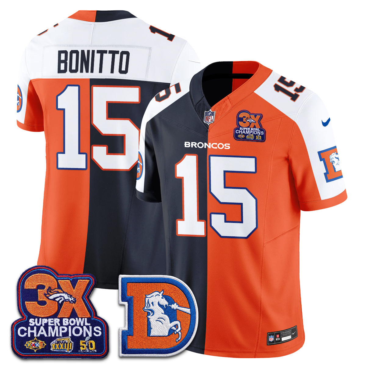 Denver Broncos Throwback Split Vapor Jersey - Stitched-NQD