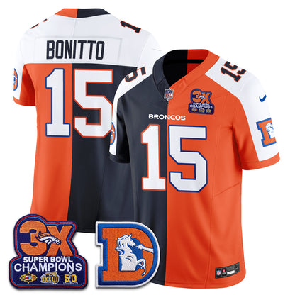 Denver Broncos Throwback Split Vapor Jersey - Stitched-NQD