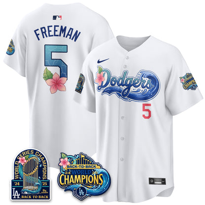 Los Angeles Dodgers Coastal Vapor Hawaiian Jersey - All Stitched