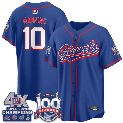 NYG 4X Champs & 100 Anniversary Vapor Baseball Jersey - Stitched