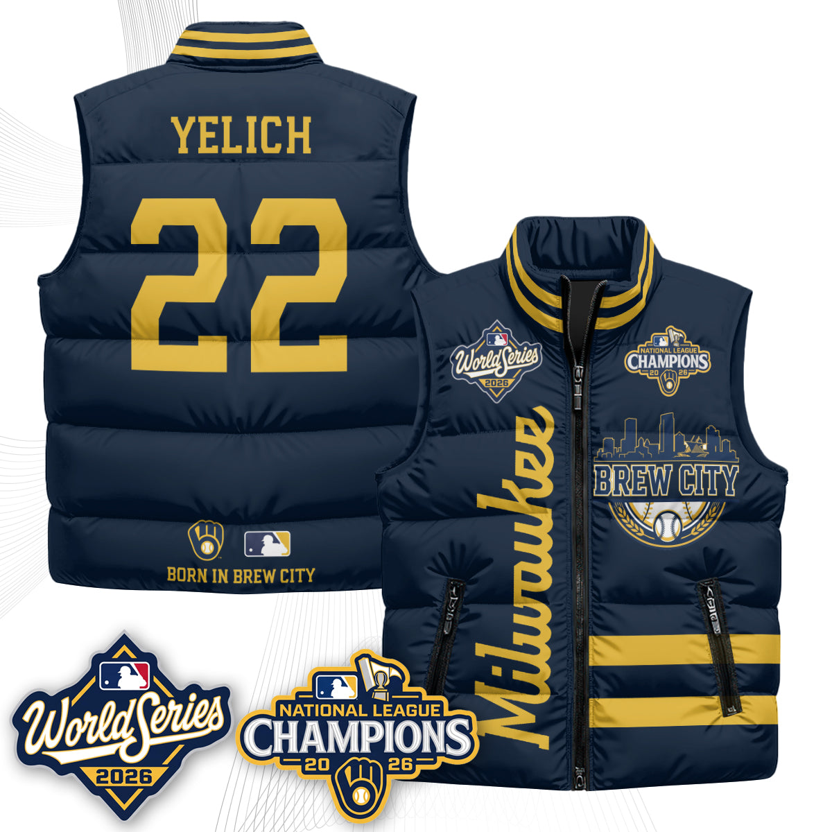 Milwaukee Brewers 2026 NL Champions Puffer Vest - Printed