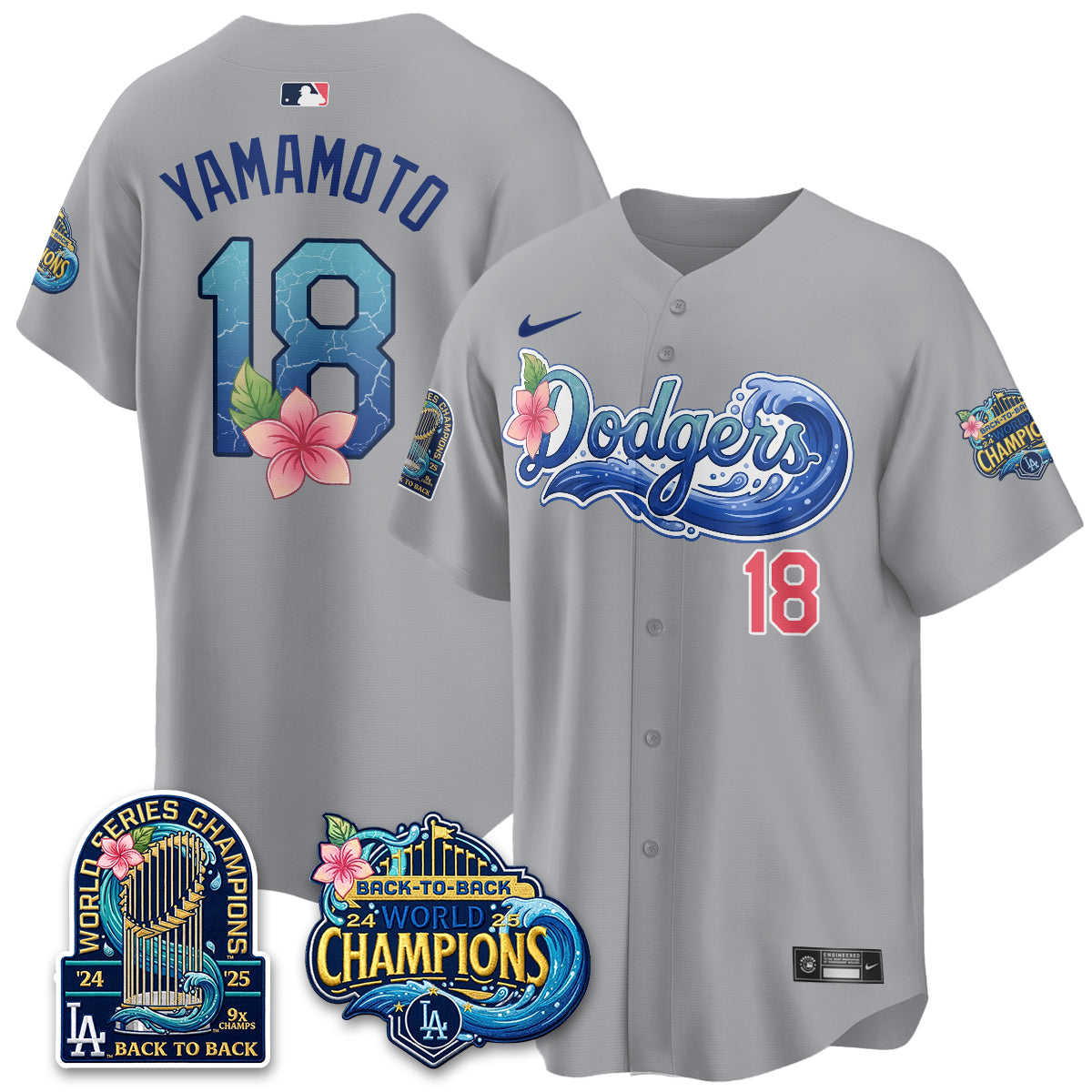 Los Angeles Dodgers Coastal Vapor Hawaiian Jersey - All Stitched