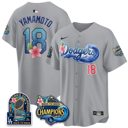 Los Angeles Dodgers Coastal Vapor Hawaiian Jersey - All Stitched