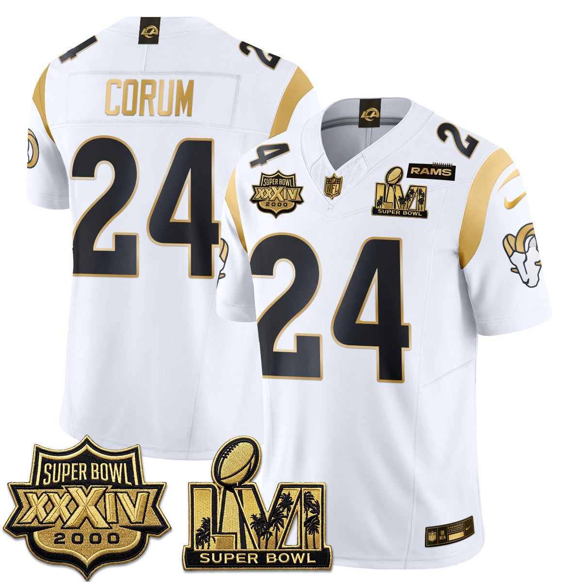 Los Angeles Rams SBowl Champs Gold Vapor Jersey - Stitched