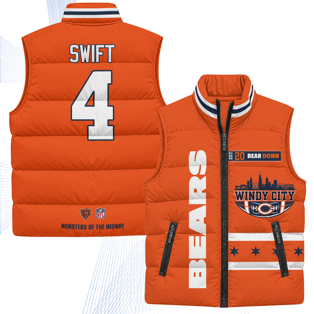 Chicago Bears "Windy City" Puffer Vest - Printed