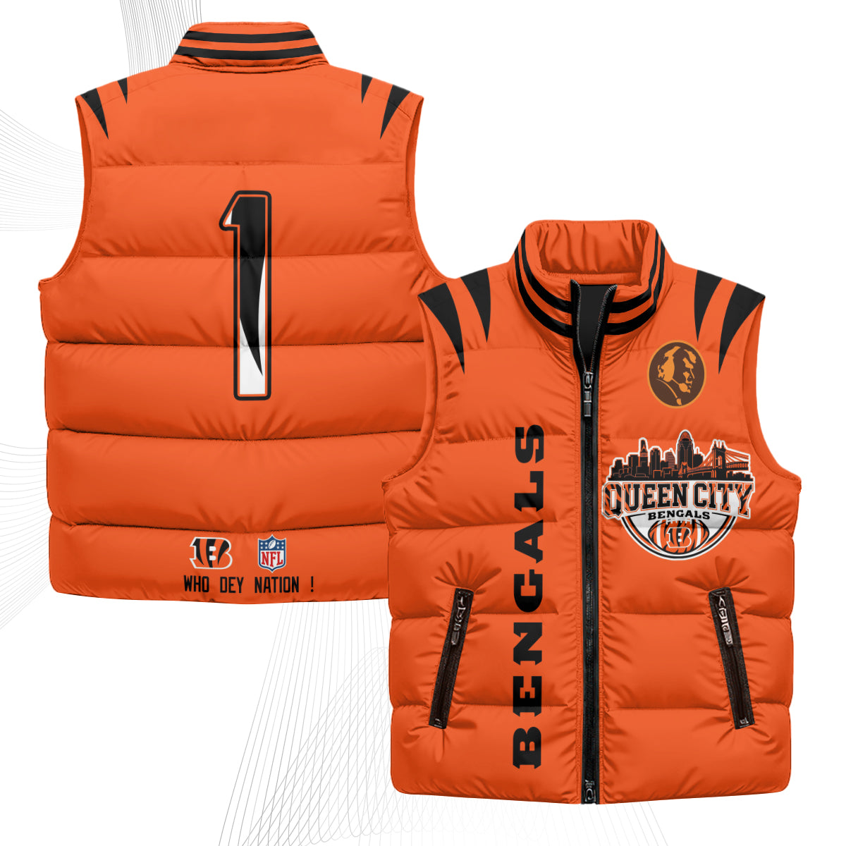 Cincinnati Bengals John Madden Patch Puffer Vest - Printed