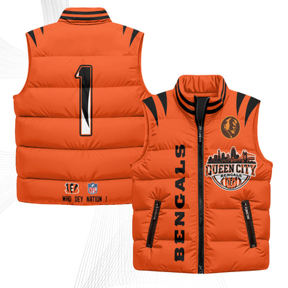 Cincinnati Bengals John Madden Patch Puffer Vest - Printed