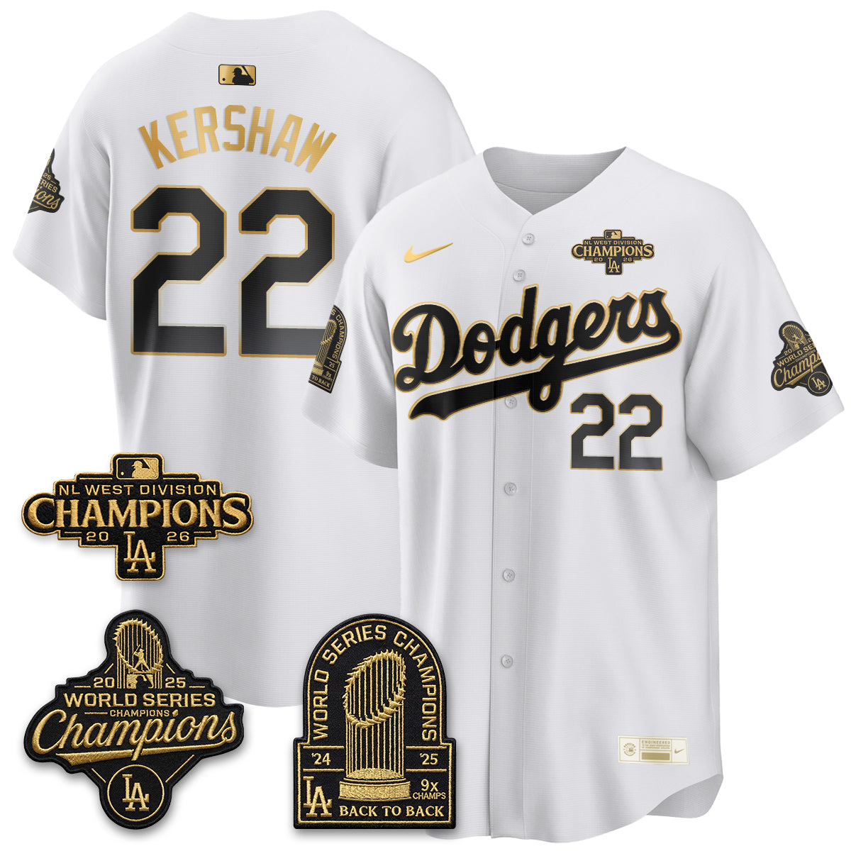 Los Angeles Dodgers 2026 NL West Champs Gold Vapor Jersey- Stitched