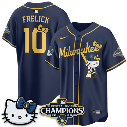 Milwaukee Brewers NL Central Champs x Meow KT Vapor Pink Jersey - Stitched