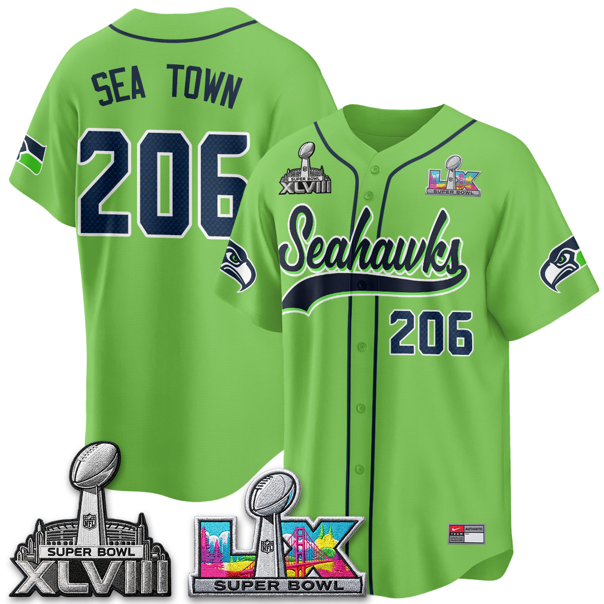 Seattle Seahawks S.Bowl Champs Baseball Vapor Jersey - Stitched