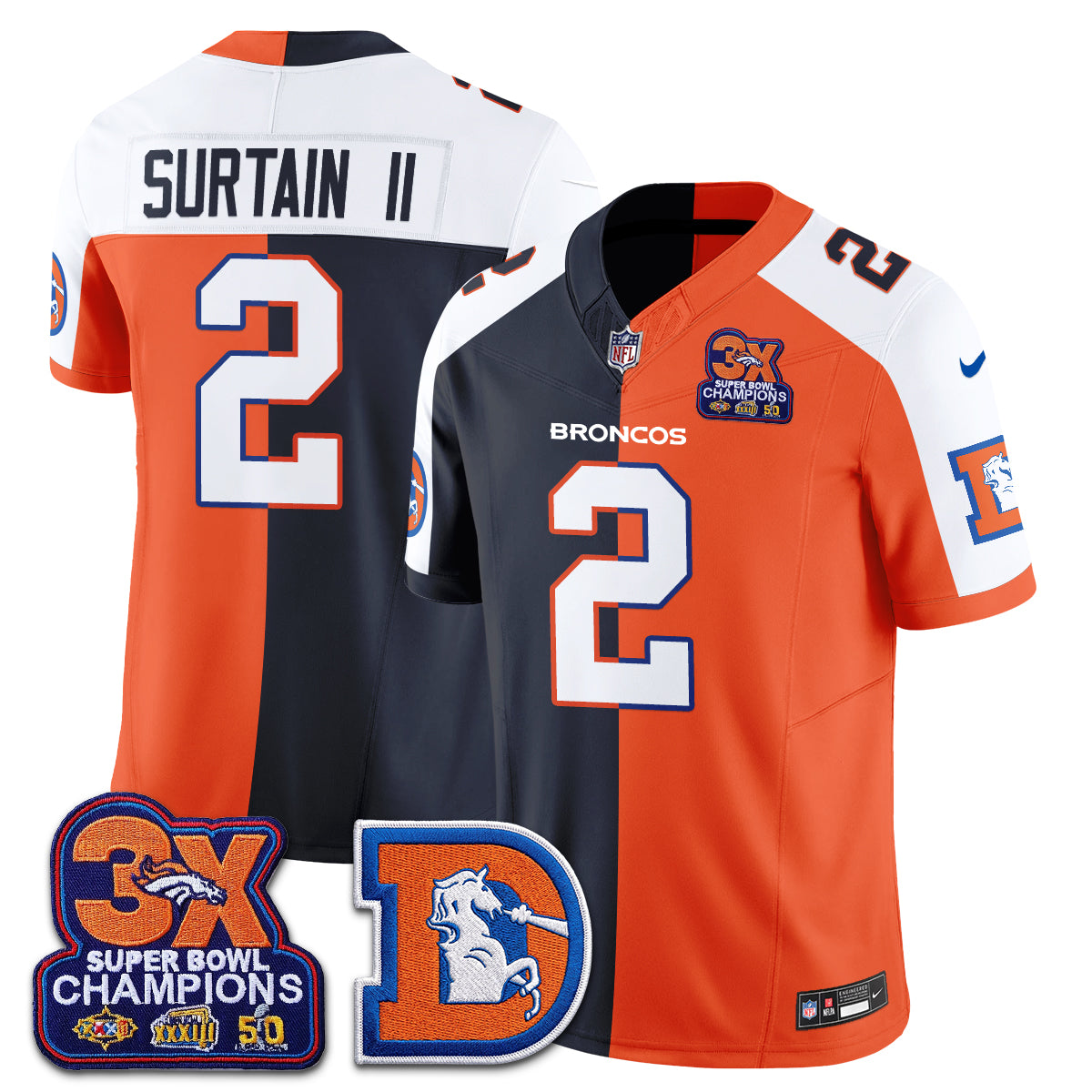 Denver Broncos Throwback Split Vapor Jersey - Stitched-NQD