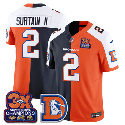 Denver Broncos Throwback Split Vapor Jersey - Stitched-NQD