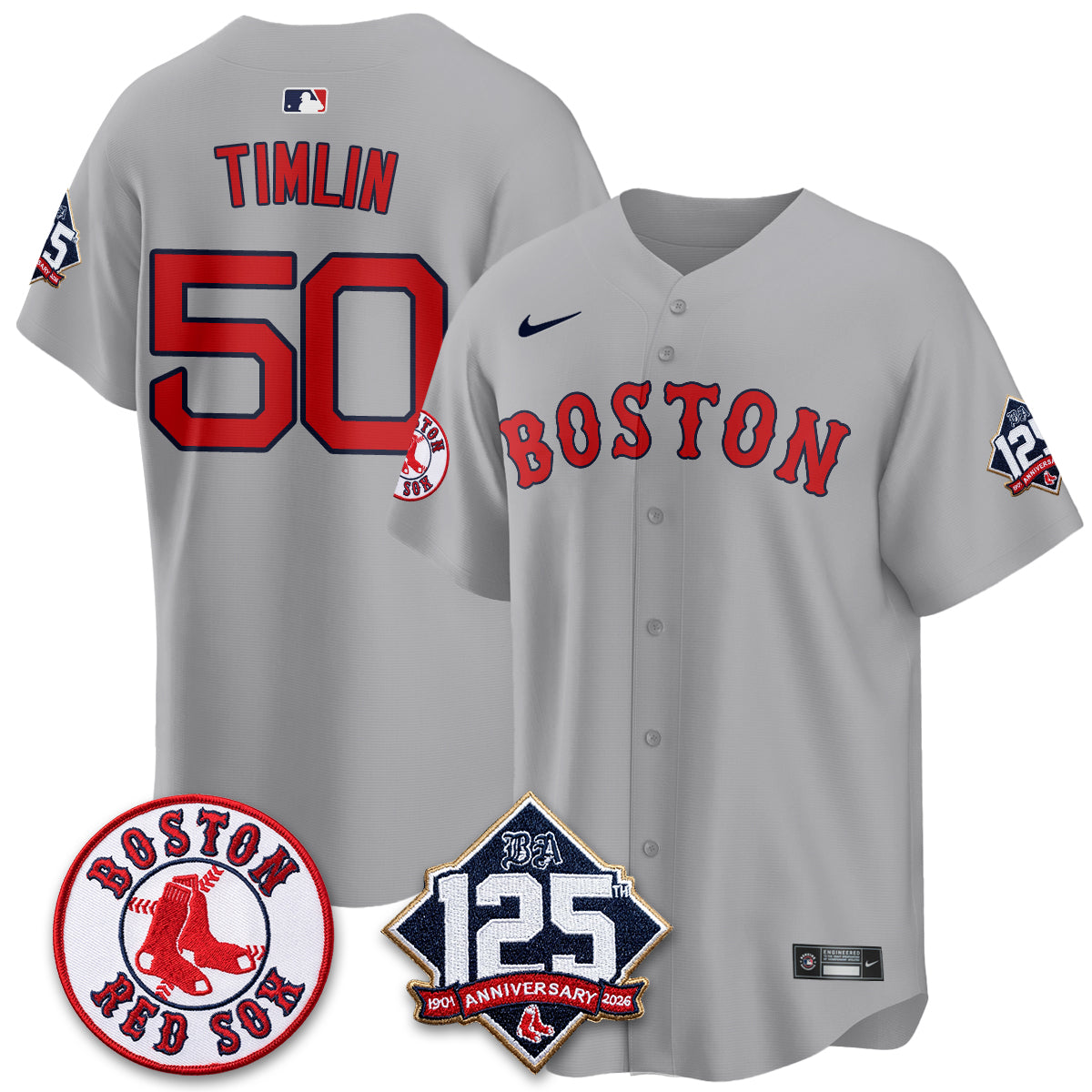Boston Red Sox 125th Anniversary Patch Vapor Jersey - Stitched