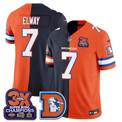 Denver Broncos Throwback Split Vapor Jersey - Stitched-NQD