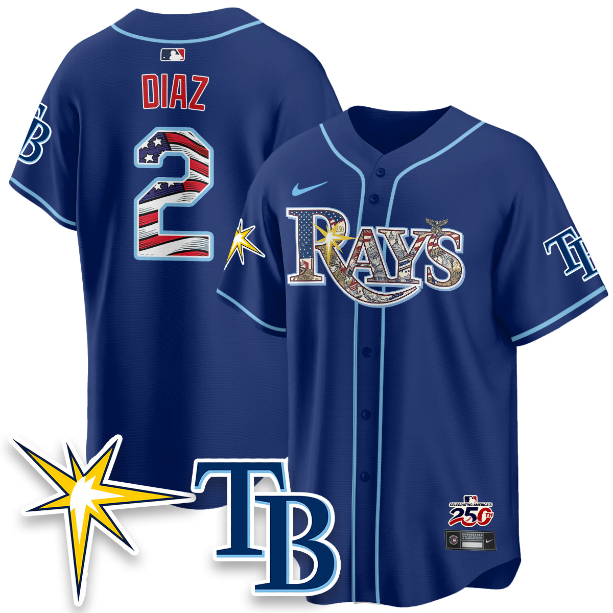Tampa Bay Rays Independence Day USA 2026 Vapor Limited Jersey - Stitched