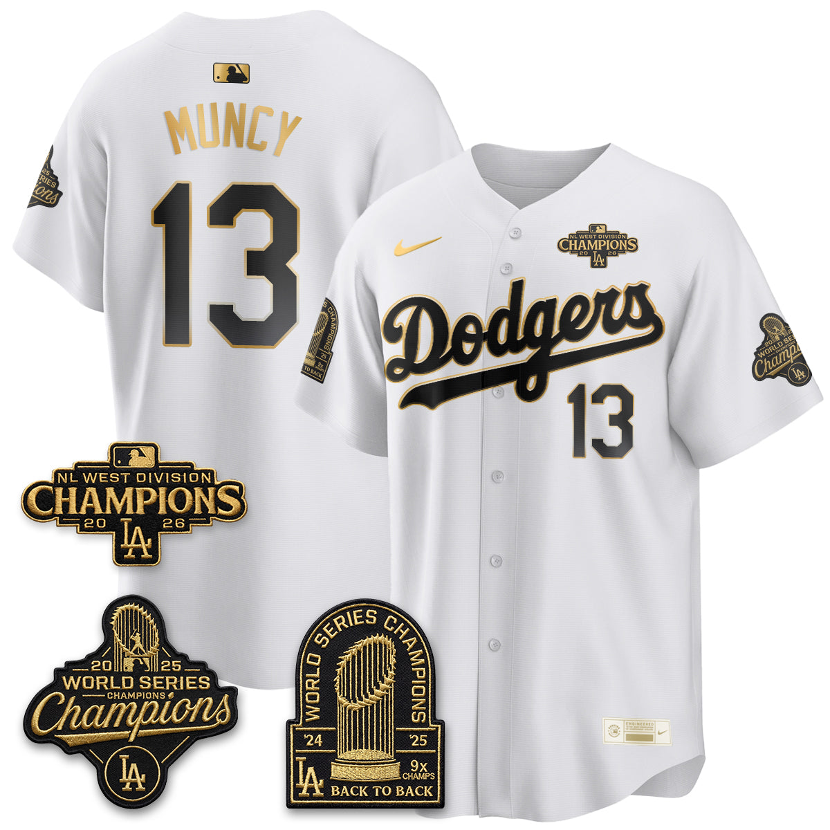 Los Angeles Dodgers 2026 NL West Champs Gold Vapor Jersey- Stitched